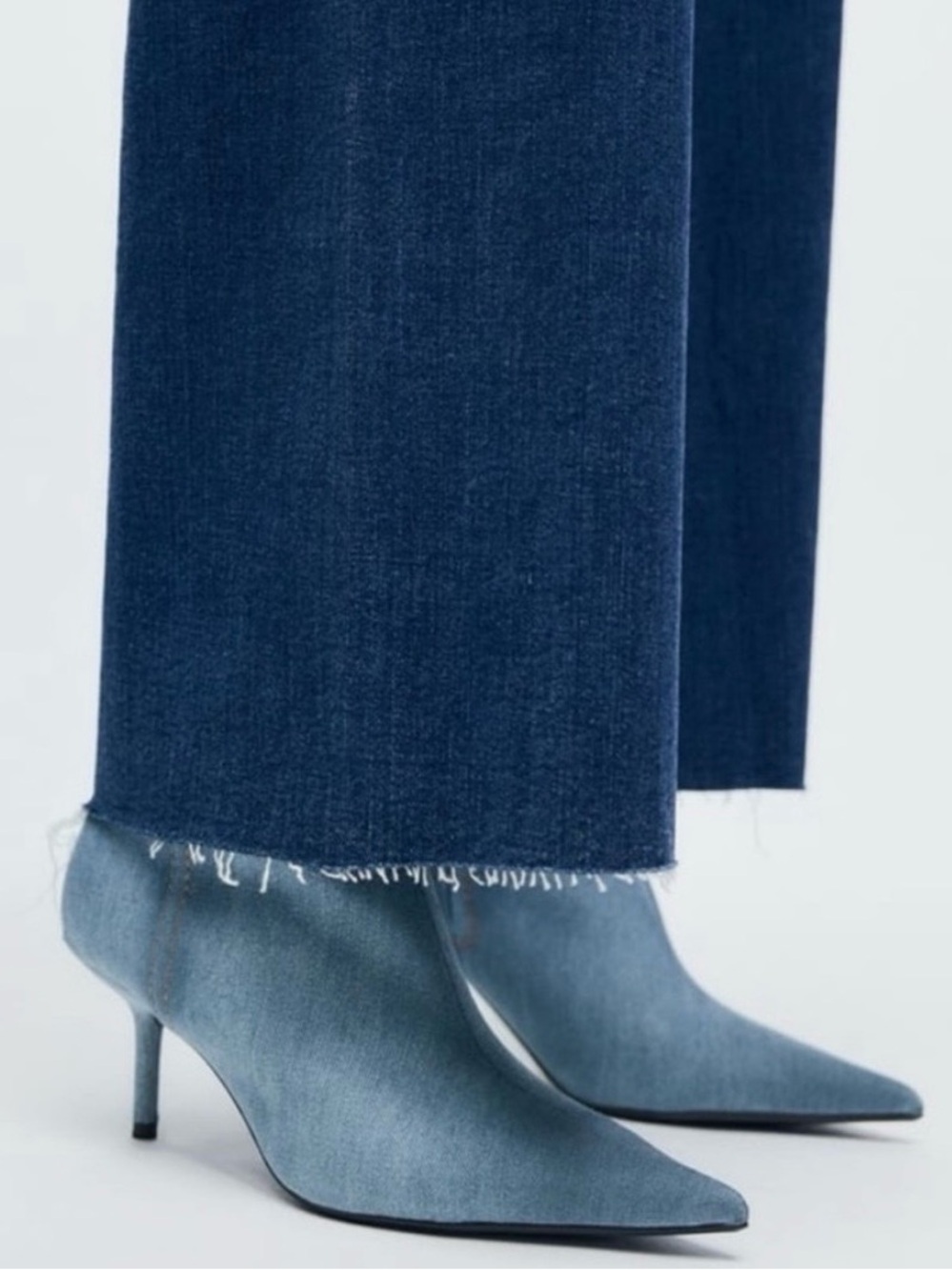 {ZARA} Denim Pointed-Toe Kitten Heel Ankle Boot